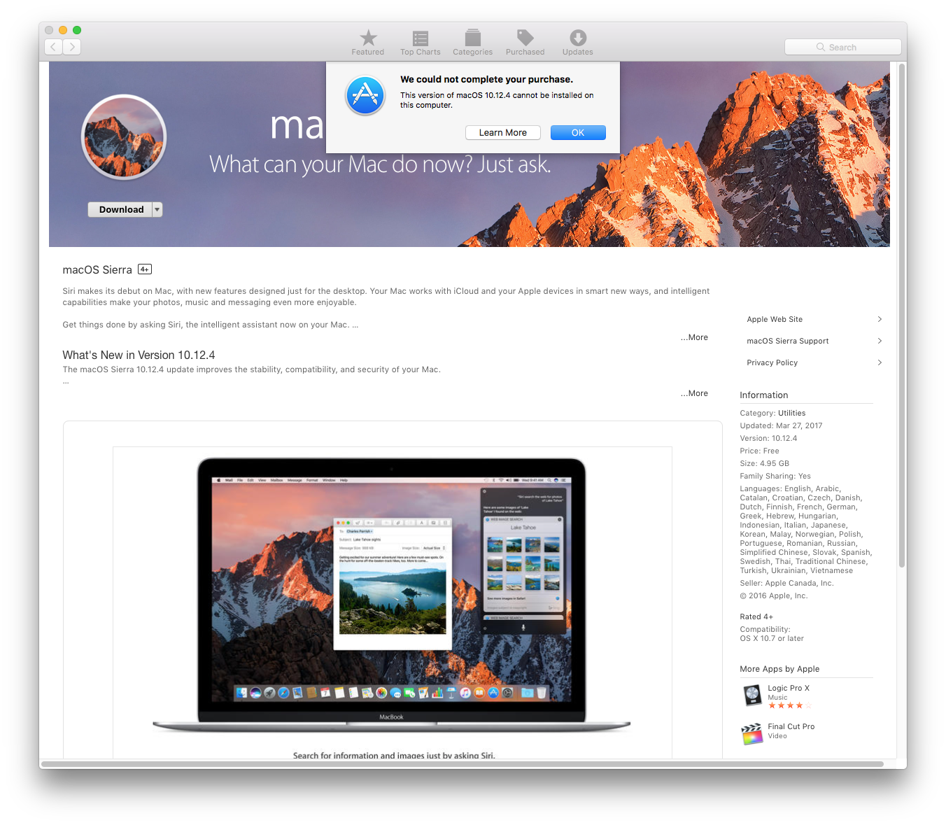 Sierra download for mac say to old to download windows 7